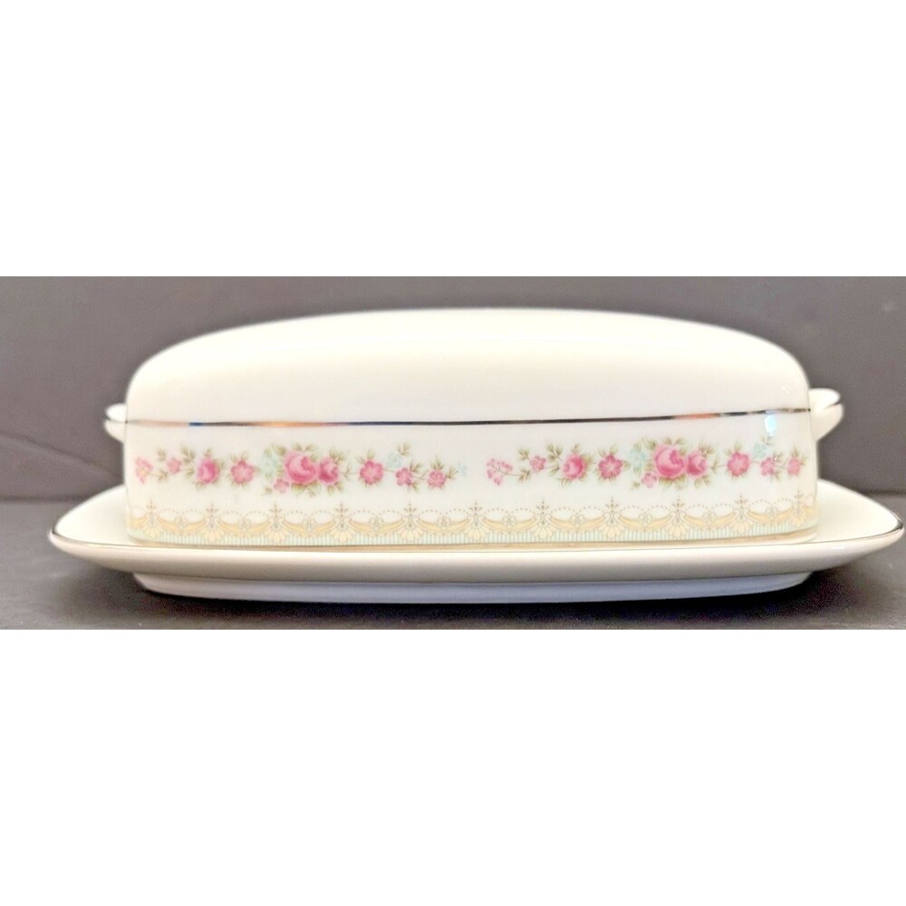 Vintage Noritake Roselane Fine China 1/4 lb Covered Butter Dish with Lid